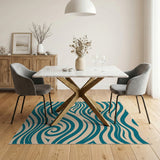 Teal Wave Swirl Coastal Area Rug