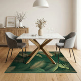 Green Emerald Green Gold Palm Leaf Area Rug