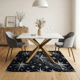 Shimmering Silver Stars Black Area Rug