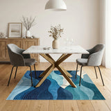 Blue and Teal Coastal Beach Blue Teal Wave Coastal Area Rug