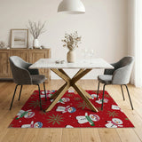Red Festive Snowmen Snowflakes Red Area Rug