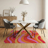 ODIKA Retro Wavy Pink & Orange Washable Area Rug - Low Pile, Non-Slip, Pet & Kid Friendly