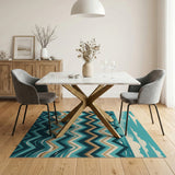 Teal Ocean Zigzag Wave Area Rug