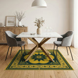 Gold Teal Traditional Persian Area Rug