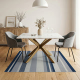 Navy Blue and Grey Striped Woven Area Rug