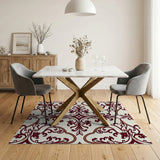 Elegant Red Gold Floral Damask Area Rug