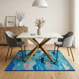Playful Whales Ocean Waves Area Rug