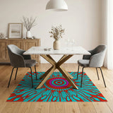 Vibrant Red Teal Mandala Area Rug