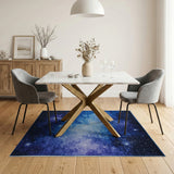 Abstract Area Blue and Teal Starry Nebula Galaxy Area Rug