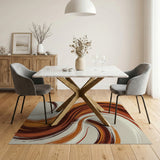 ODIKA Washable Retro Abstract Swirl Area Rug - Low Pile Earth Tone Mid-Century Decor