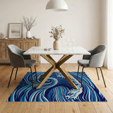 Swirling Navy Ocean Wave Area Rug