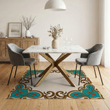 Teal Ornate Border Area Rug