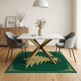 Golden Christmas Tree Silhouette on Emerald Green Rug