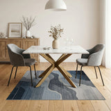 Abstract Blue Grey Wave Area Rug