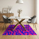 Hot Pink Blue Squiggle Abstract Area Rug