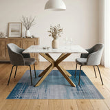 Distressed Blue Teal Vertical Stripe Area Rug