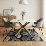 Gold Silver Art Deco Fan Geometric Area Rug