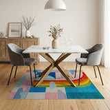 ODIKA Washable Rainbow Abstract Geometric Rug - Low Pile Non-Slip Kids Area Rug