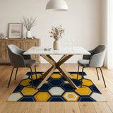 Modern Navy Yellow Hexagon Geometric Area Rug