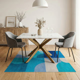 Blue Teal Curved Geometric Area Rug