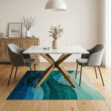 Layered Teal Waves Abstract Area Rug