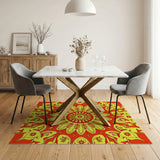 Radiant Red Yellow Sunflower Mandala Area Rug