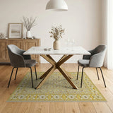 Beige Floral Persian Area Rug with Gold Border