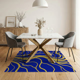 Golden Swirls on Navy Blue Abstract Area Rug