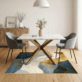 Navy Gold Wave Abstract Area Rug