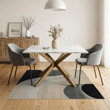 Modern Beige Area Rug with Black Curved Shapes