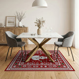 Festive Snowman Red Persian Area Rug