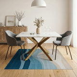 Abstract Wave Blue Beige Area Rug