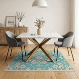 Blue and Teal Teal Ornate Floral Damask Area Rug