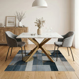 Geometric Navy Blue Gold Modern Area Rug