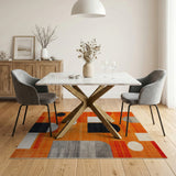 Vibrant Orange Geometric Arch Area Rug