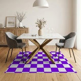 Purple White Checkerboard Geometric Area Rug