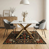 Ornate Gold Frame Floral Rug with Roses Tulips
