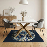 Vintage Blue Anemone Floral Round Rug