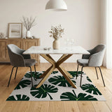 Green Monstera Leaves Pattern Area Rug