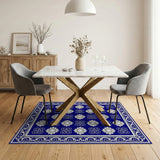 Blue and Teal Navy Blue Persian Floral Motif Area Rug