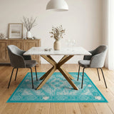 Teal Seashell Geometric Coastal Area Rug