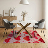 Striped Hearts Red Area Rug