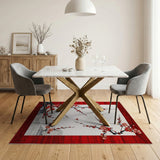 Red Border Plum Blossom Oriental Area Rug