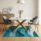 Teal Blue Layered Wave Area Rug