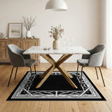 Black White Art Deco Geometric Border Rug