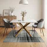 Abstract Black White Grid Line Area Rug