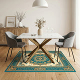 Blue and Teal Gold Medallion Persian Area Rug
