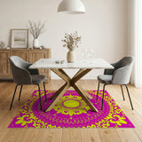 Vibrant Pink Yellow Floral Mandala Rug