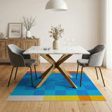 Vibrant Blue-Orange Patchwork Geometric Rug