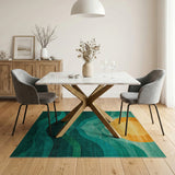 Teal Waves Sunrise Abstract Area Rug